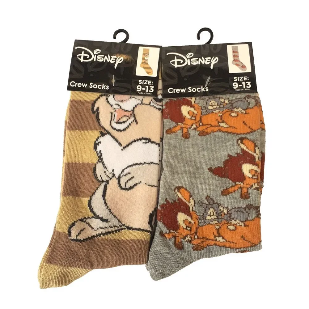 Disney Bambi Thumper Socks Cartoon 2 Pair Adult Men Crew Size 6-12 NWT